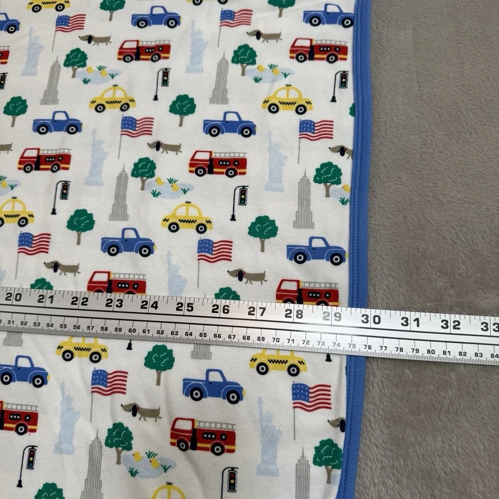 Starting Out Baby Blanket Blue Stripes Reversible Fire Truck NY America Flag